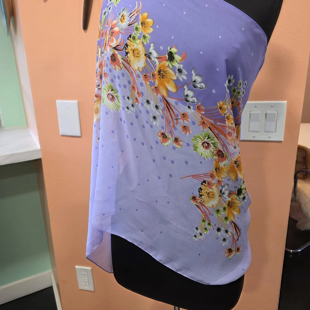 Y2K Vintage Sheer Poncho Fairycore Floral Lavender Wrap Boho Chic Feminine